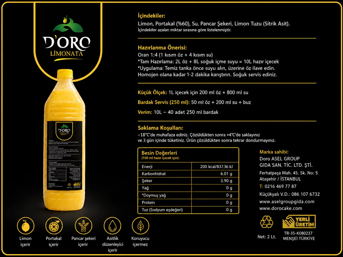 Doro Limonata 2 Litre görseli 2